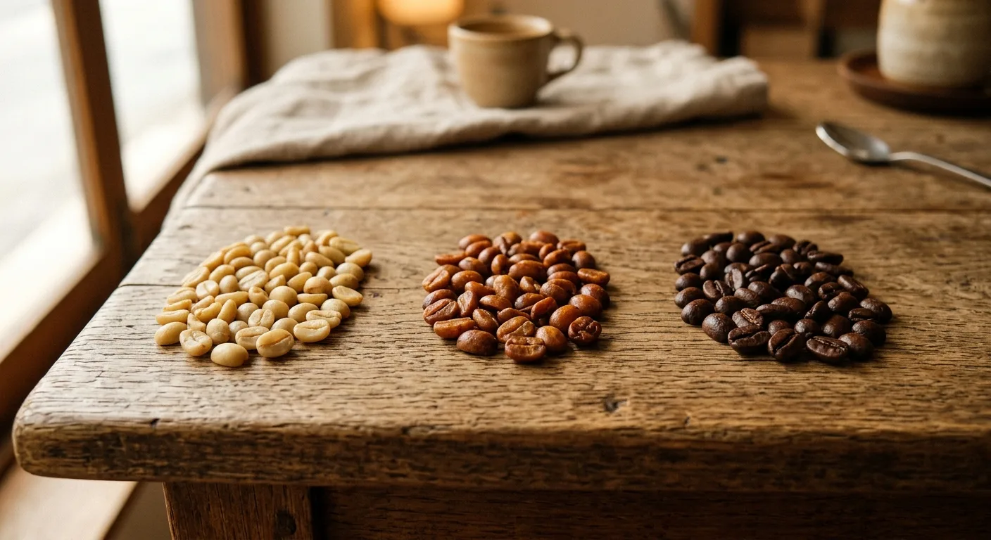 Side by side comparison of coffee beans at different honey processing stages showing varying mucilage coating