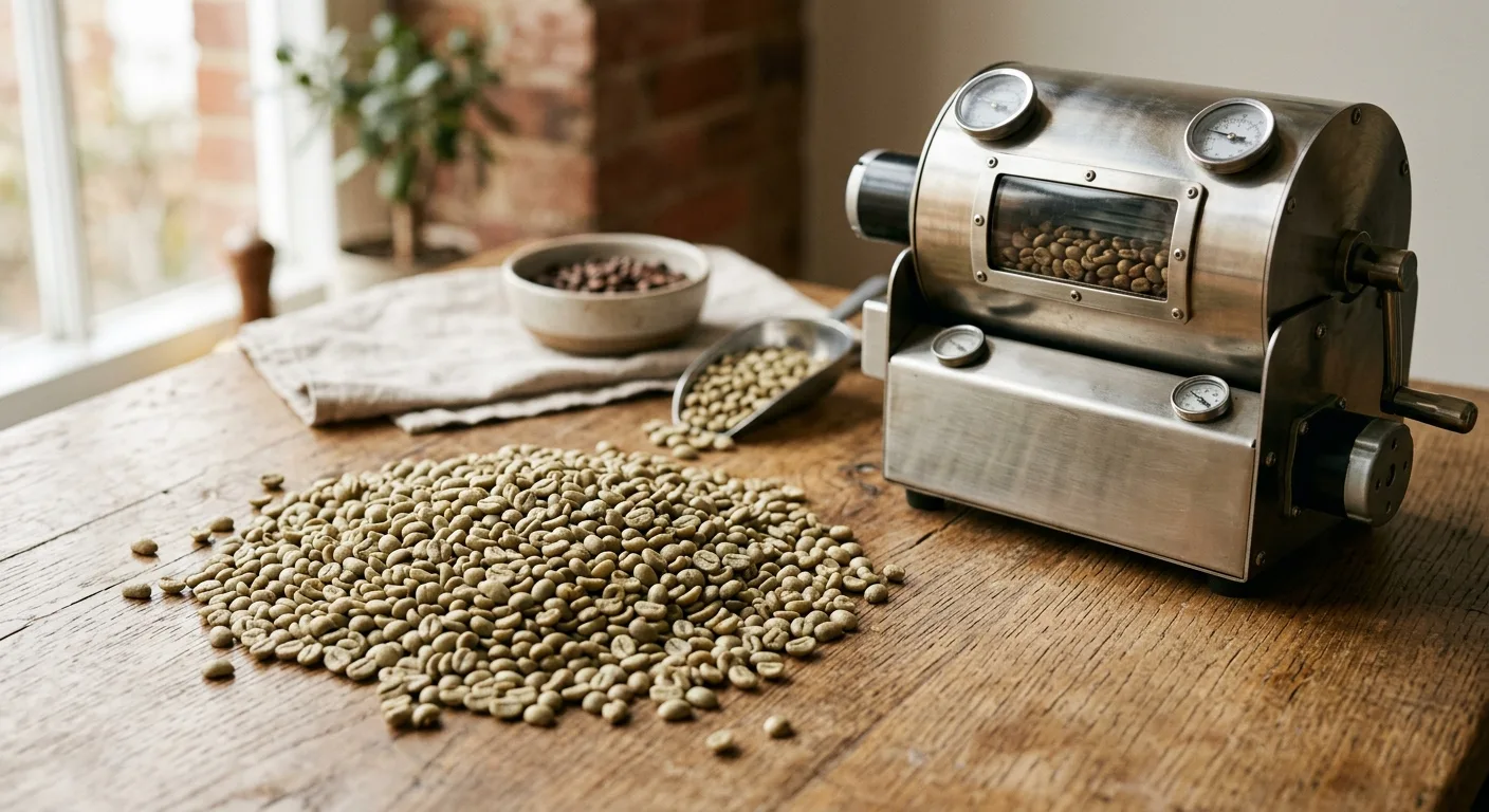 Green coffee beans measured out before loading into a home drum roaster